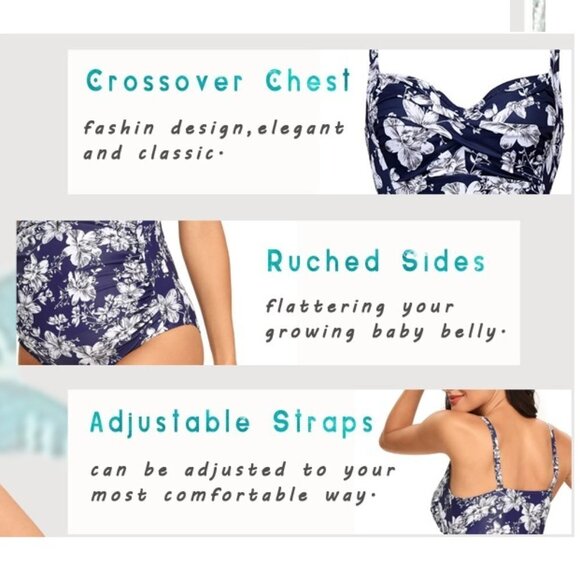 Maternity Swimsuit One Piece Front Cross Swimsuit, Size Large - Picture 3 of 6